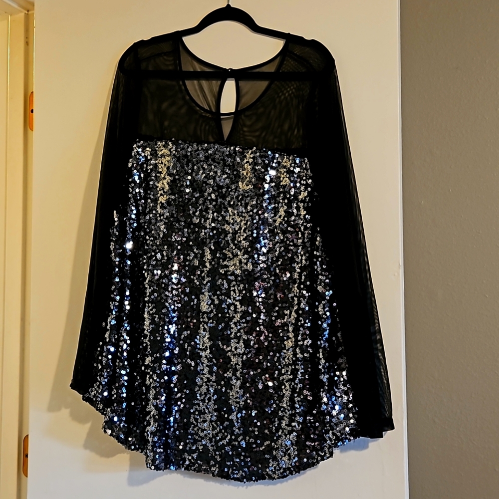 TORRID 3X black sheer long sleeved shirt with sequins and sheer sleeves
